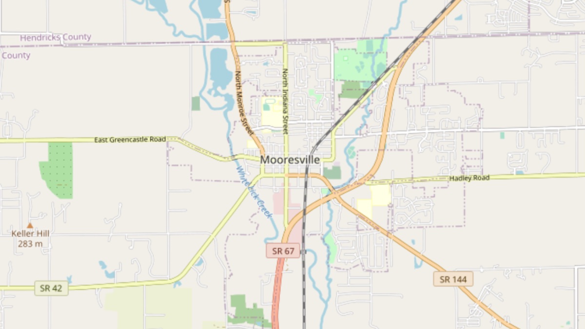 map showing D&B Guttering service area covering Mooresville, Indiana